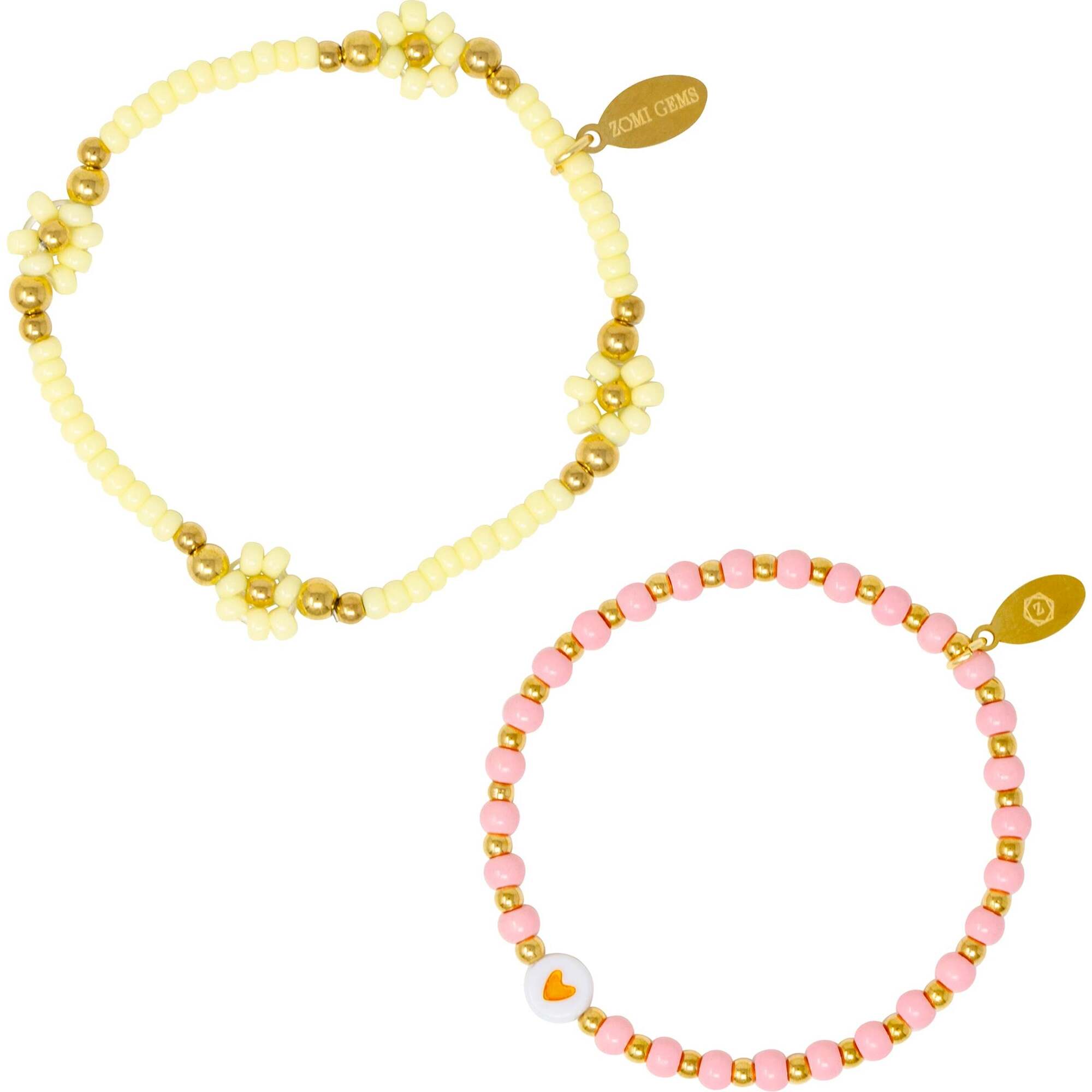 Girl's Tiny Daisies Stretchy Bead Bracelet Set, Green - Bracelets - 1