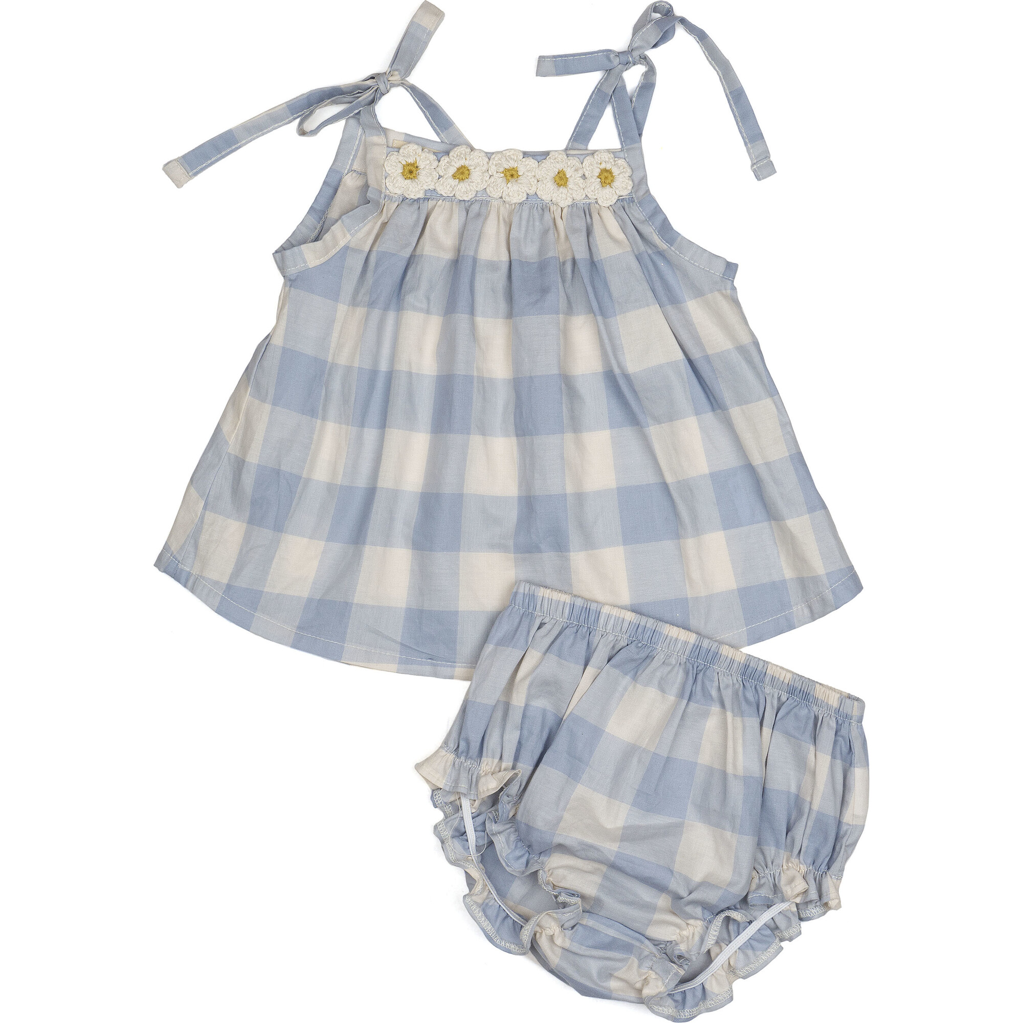 Crochet Daisy Two Piece Set, Blue - Mixed Apparel Set - 1