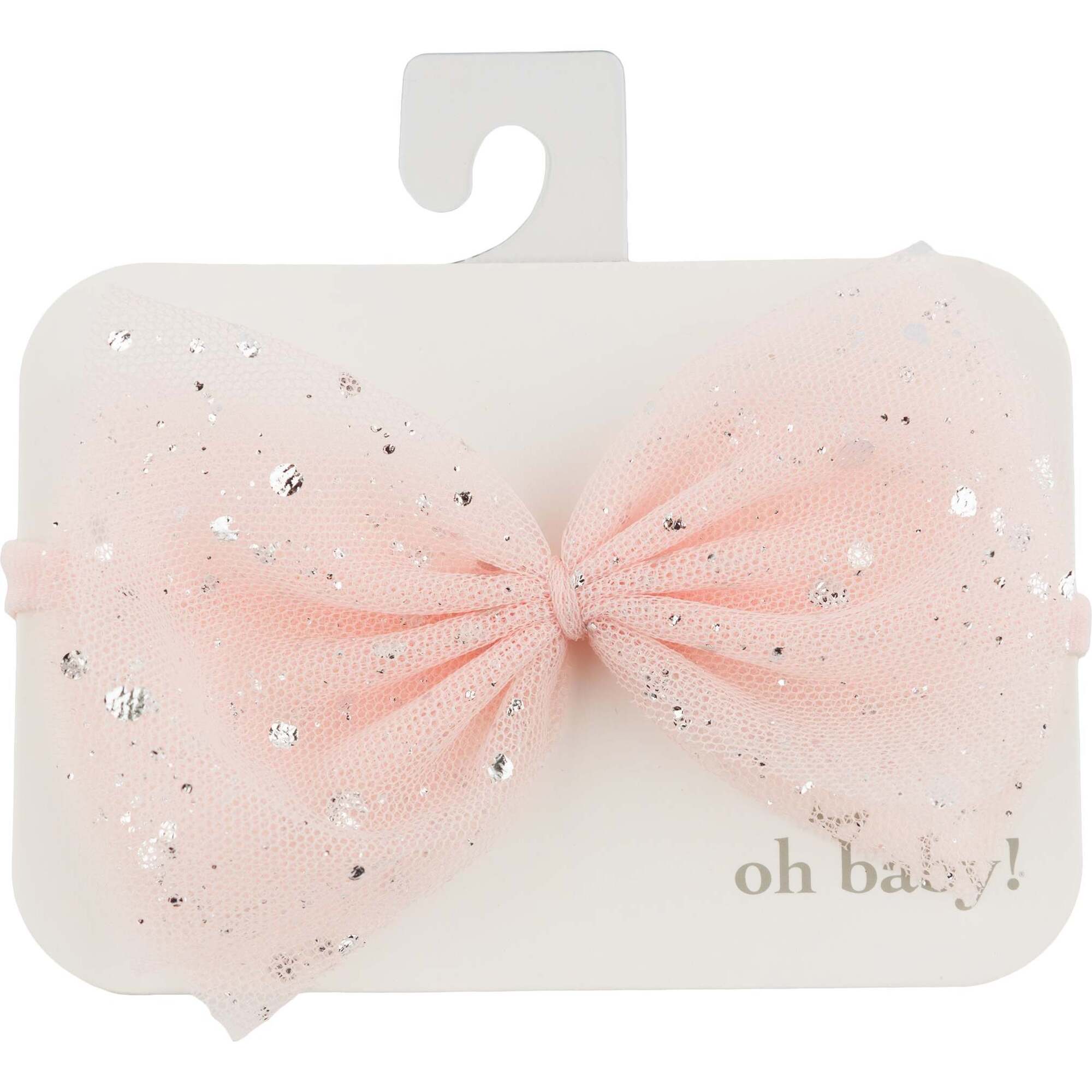 Silver Fleck Glinda Bow on Nylon Headband, Pale Pink - Hair Accessories - 1