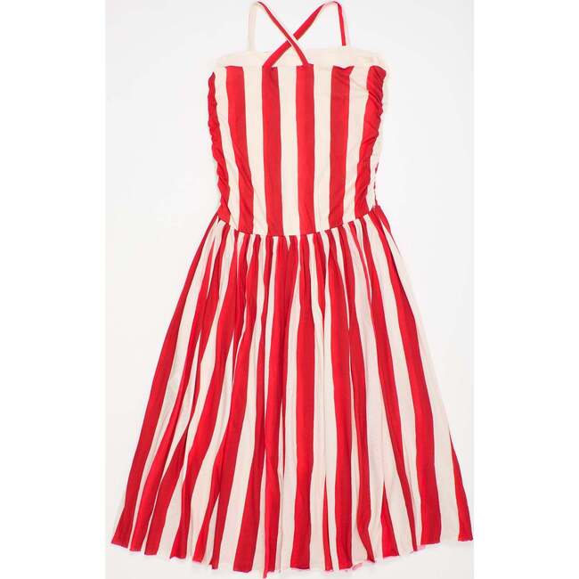 Women's Wrinkle Stripes Dress, White & Red - Dresses - 2
