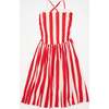 Women's Wrinkle Stripes Dress, White & Red - Dresses - 2