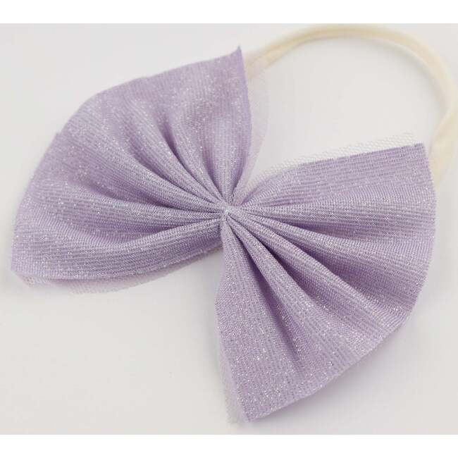 Sparkle Gathered Bow on Nylon Headband, Lavender - Hair Accessories - 2