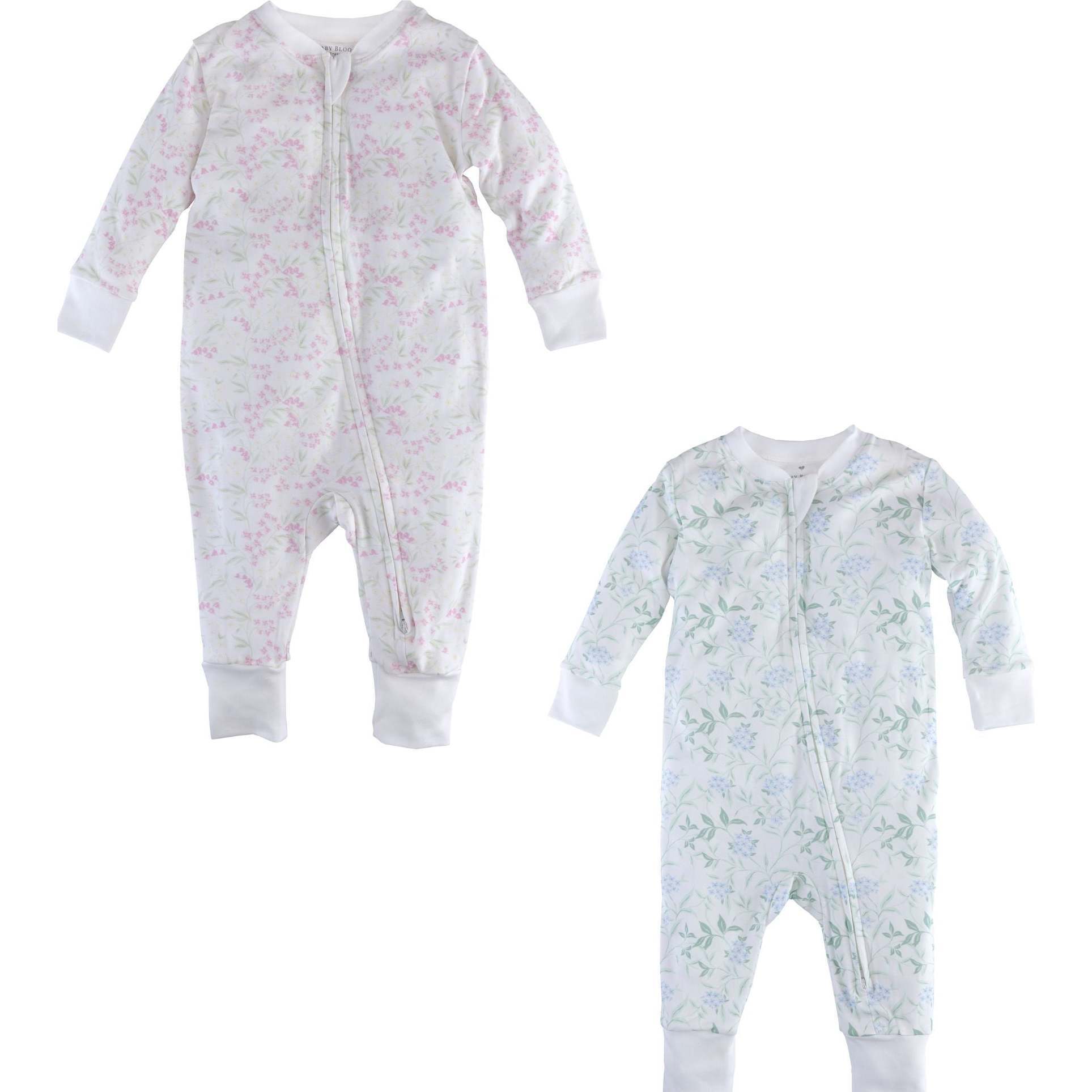 Zip Up Pima Pajama 2-Pack Hydrangea & Magnolia - Footie Pajamas - 1