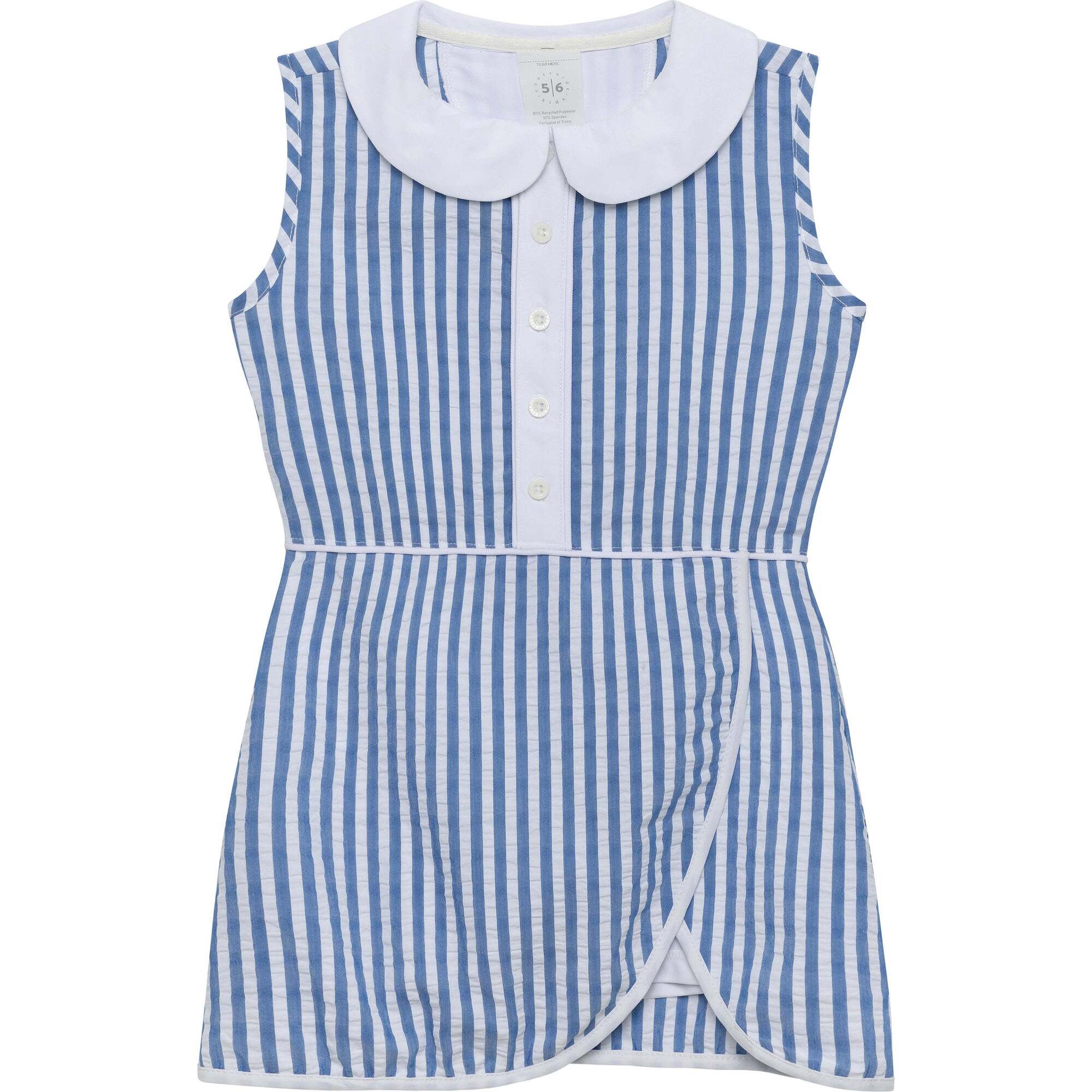Girls Seersucker Stripe Tennis Skort Dress, Blue Seersucker - Dresses - 1