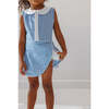 Girls Seersucker Stripe Tennis Skort Dress, Blue Seersucker - Dresses - 2