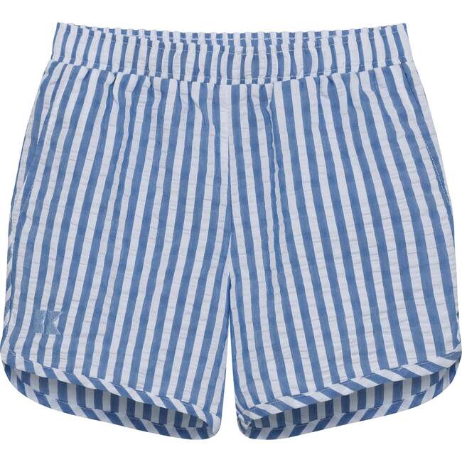 Boys Seersucker Super Short Lined, Blue Seersucker - Shorts - 1