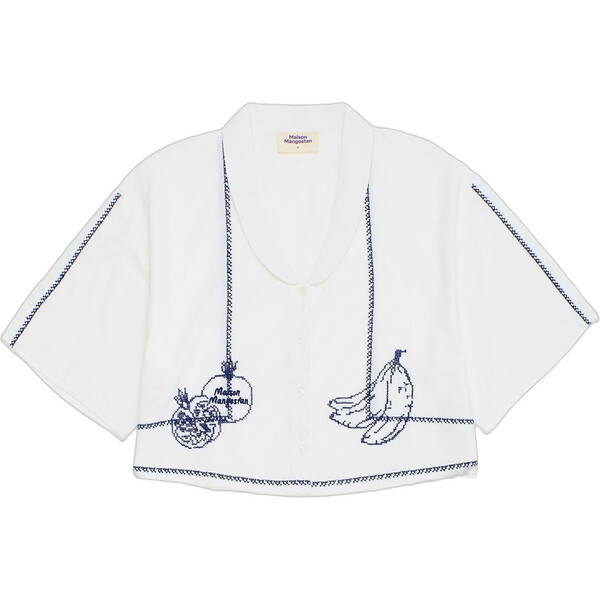 Women's Pomegranate Embroidery Shirt, White - Maison Mangostan