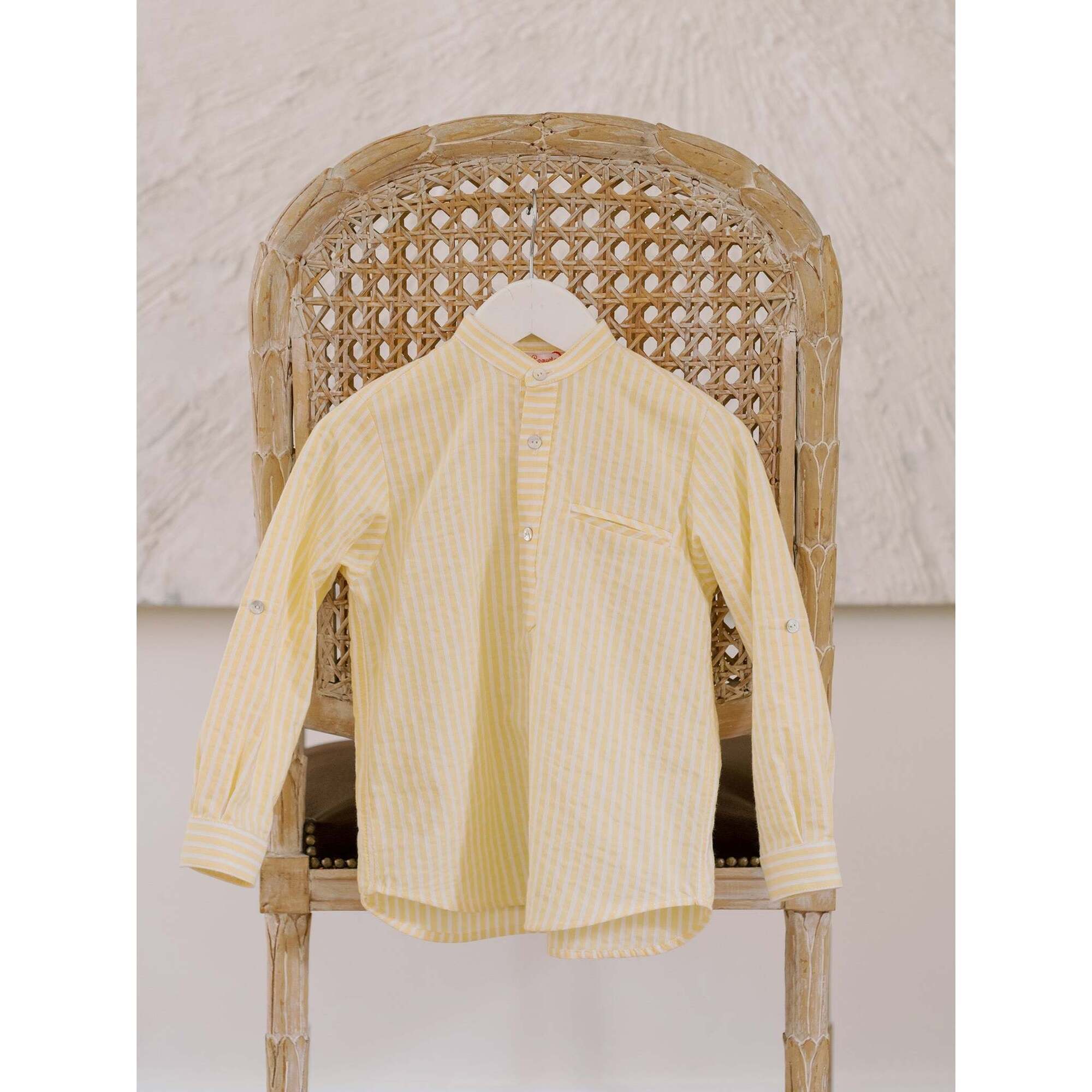 ★LECYTO★ Destroyed Mesh Stripe Long SleeveGray Lemon Stripe Mateo Cotton Long Sleeve Boy Shirt - La Coqueta