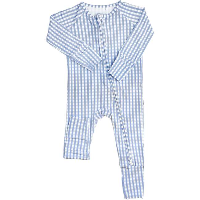 Gingham Sleep Romper, French Blue