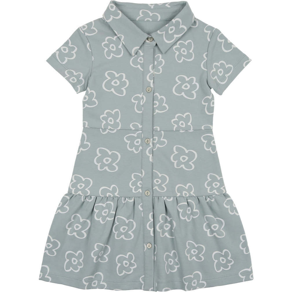 Tiered Flower Short Sleeve Dress, Blue - Dresses - 1