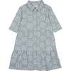 Tiered Flower 3/4 Sleeve Dress, Blue - Dresses - 1 - thumbnail