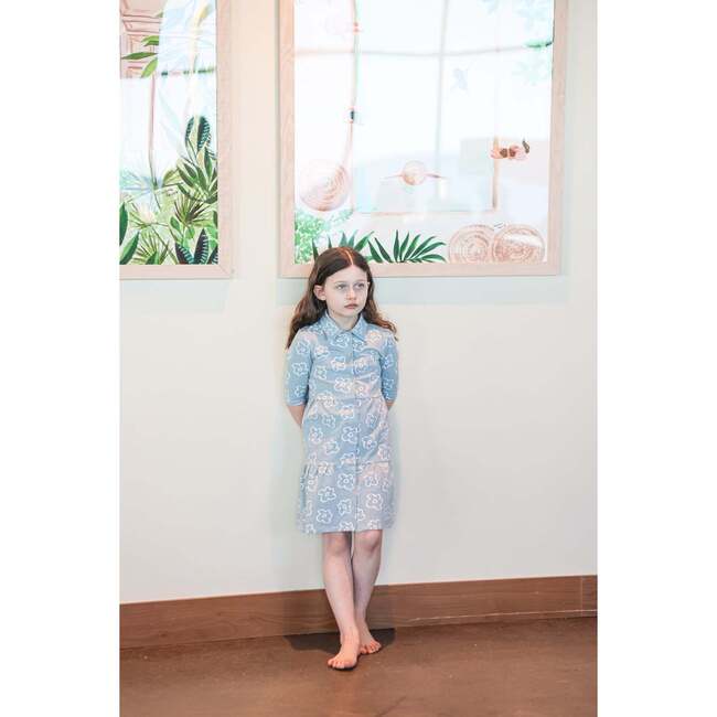 Tiered Flower 3/4 Sleeve Dress, Blue - Dresses - 2