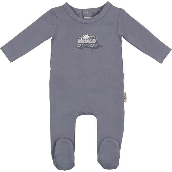 Teddy Wagon Footie and Beanie Set, Dusty Blue