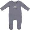 Teddy Wagon Footie and Beanie Set, Dusty Blue - Footie Pajamas - 1 - thumbnail