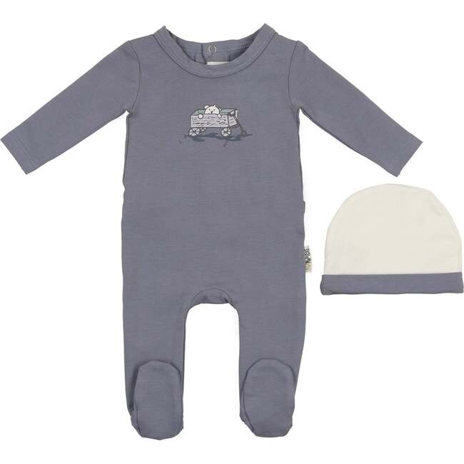 Teddy Wagon Footie, Dusty Blue