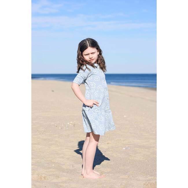 Tiered Flower 3/4 Sleeve Dress, Blue - Dresses - 3