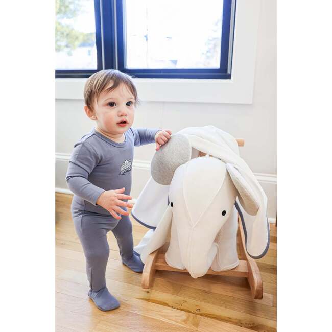 Teddy Wagon Footie and Beanie Set, Dusty Blue - Footie Pajamas - 3