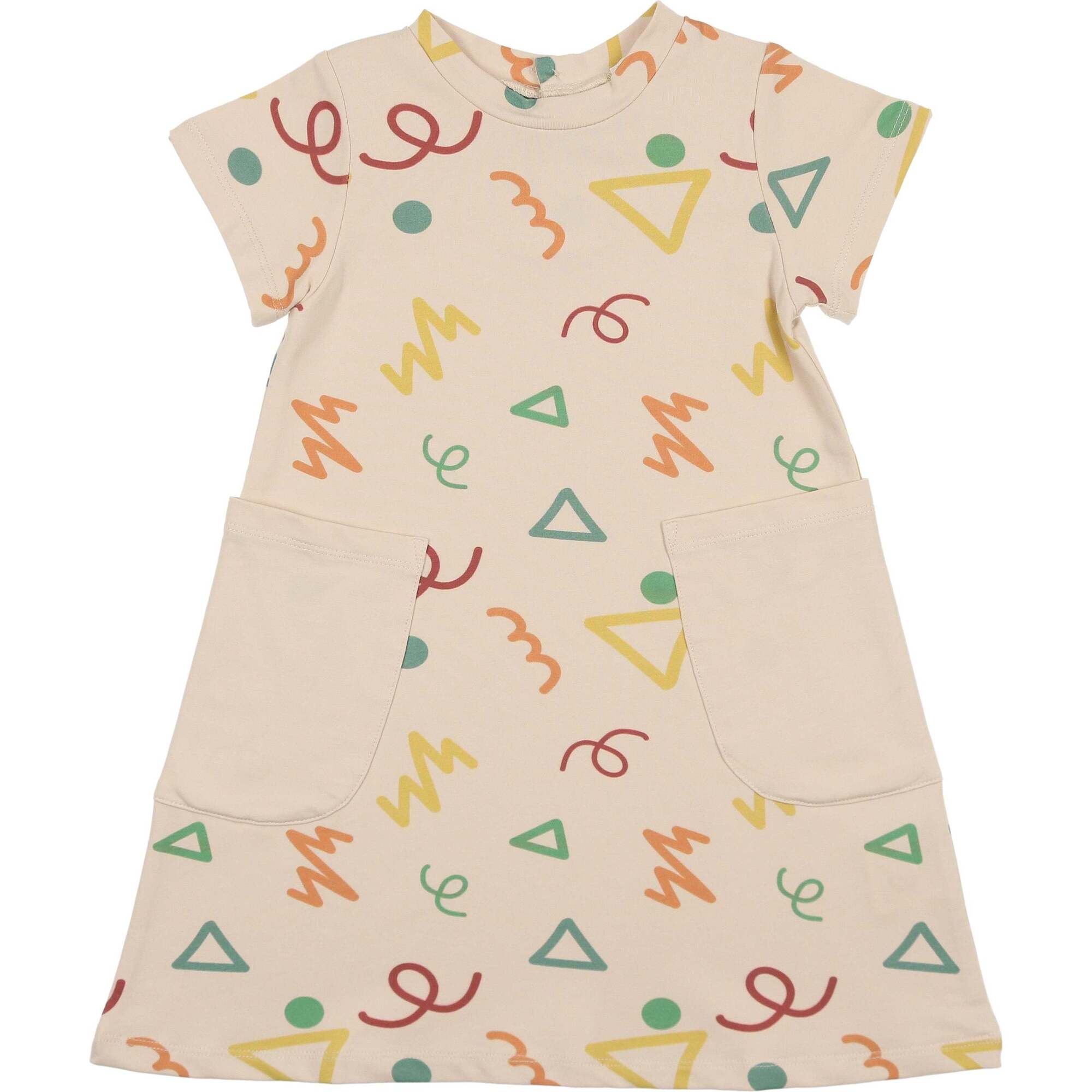 Summer Fun Short Sleeve Dress, Beige Multi - Dresses - 1
