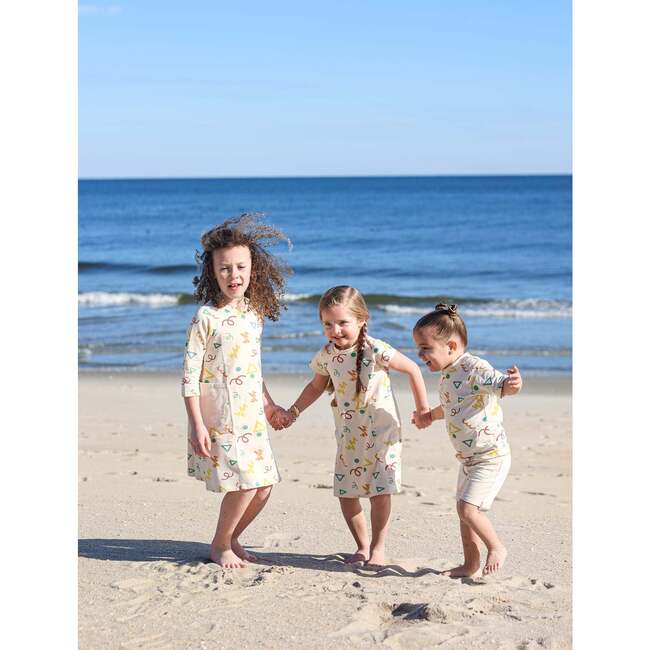 Summer Fun Short Sleeve Dress, Beige Multi - Dresses - 3