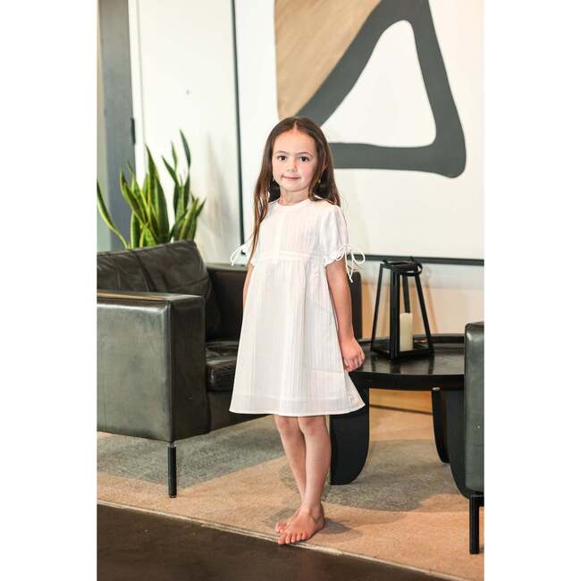 Striped Faux Tab Short Sleeve Dress, White - Dresses - 2