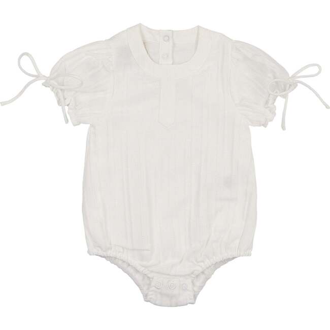 Striped Faux Tab Girls Romper, White