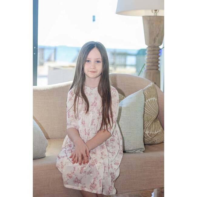 Ribbon Tie 3/4 Sleeve Dress, Pink Rose - Dresses - 2