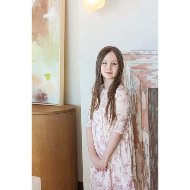 Ribbon Tie 3/4 Sleeve Dress, Pink Rose - Dresses - 3