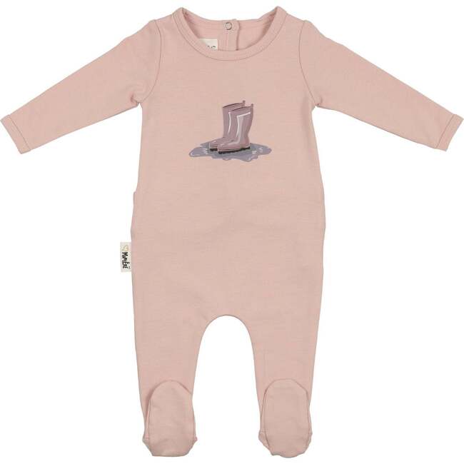 Rain Boot Print Footie and Beanie Set, Mauve