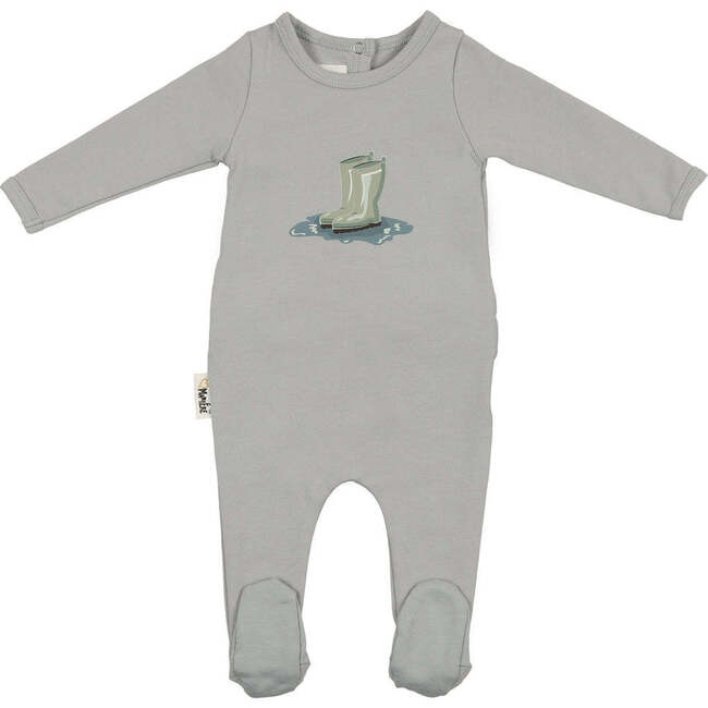 Rain Boot Print Footie and Beanie Set, Blue