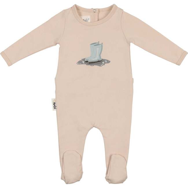Rain Boot Print Footie and Beanie Set, Biscuit