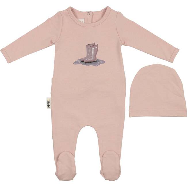 Rain Boot Print Footie, Mauve