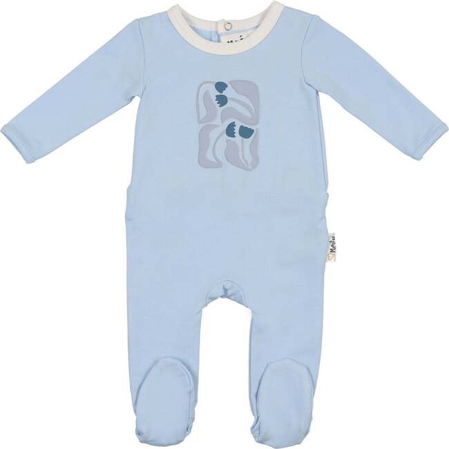 Puff Paint Flower Footie and Beanie Set, Pale Blue
