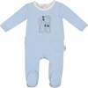 Puff Paint Flower Footie and Beanie Set, Pale Blue - Footie Pajamas - 1 - thumbnail
