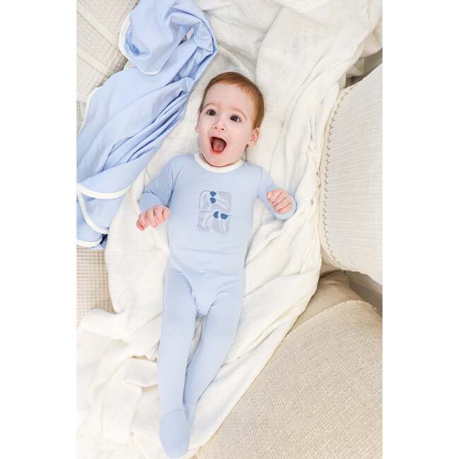 Puff Paint Flower Footie and Beanie Set, Pale Blue - Footie Pajamas - 2