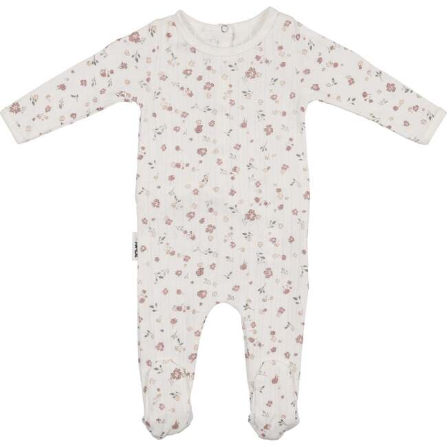 Pointelle Petals Footie and Beanie Set, Ivory