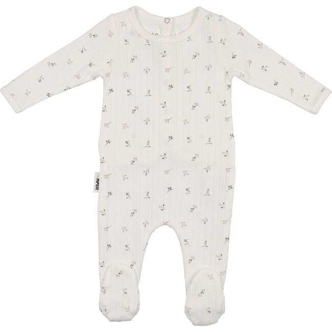 Pointelle Leaves Footie and Beanie Set, Ivory