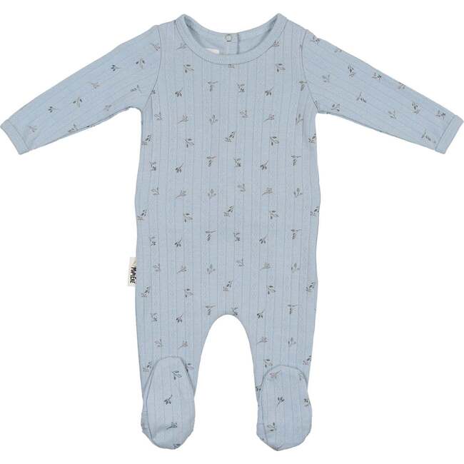 Pointelle Leaves Footie and Beanie Set, Baby Blue