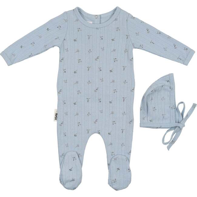 Pointelle Leaves Footie, Baby Blue