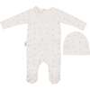 Leafs And Pleats Footie and Beanie Set, Ivory - Footie Pajamas - 1 - thumbnail
