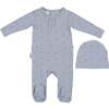 Leafs And Pleats Footie and Beanie Set, Blue - Footie Pajamas - 1 - thumbnail