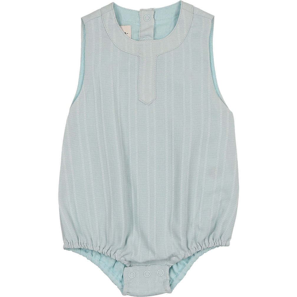 Striped Faux Tab Boys Romper, Blue - Rompers - 1