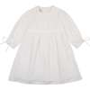 Striped Faux Tab 3/4 Sleeve Dress, White - Dresses - 1 - thumbnail