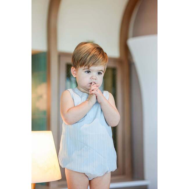 Striped Faux Tab Boys Romper, Blue - Rompers - 2