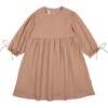 Striped Faux Tab 3/4 Sleeve Dress, Mauve - Dresses - 1 - thumbnail