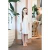 Striped Faux Tab 3/4 Sleeve Dress, White - Dresses - 2