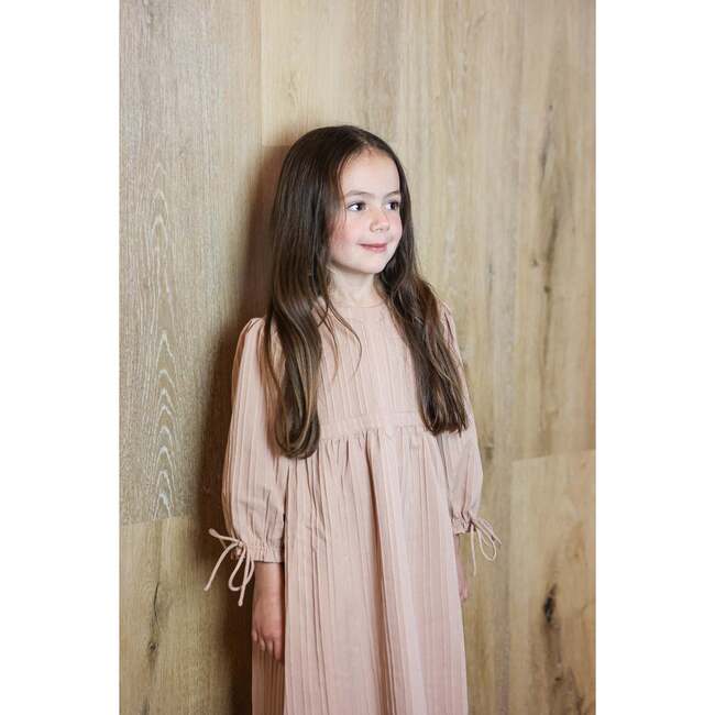 Striped Faux Tab 3/4 Sleeve Dress, Mauve - Dresses - 2