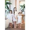 Striped Faux Tab 3/4 Sleeve Dress, White - Dresses - 3