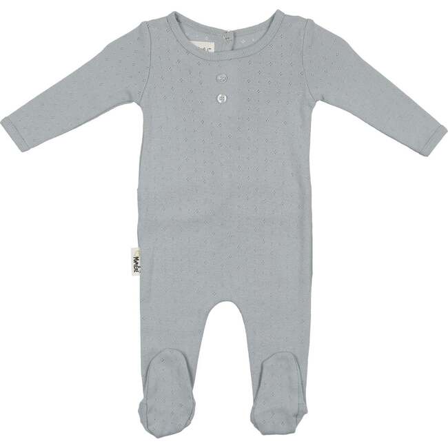 Simple Pointelle Footie and Beanie Set, Blue