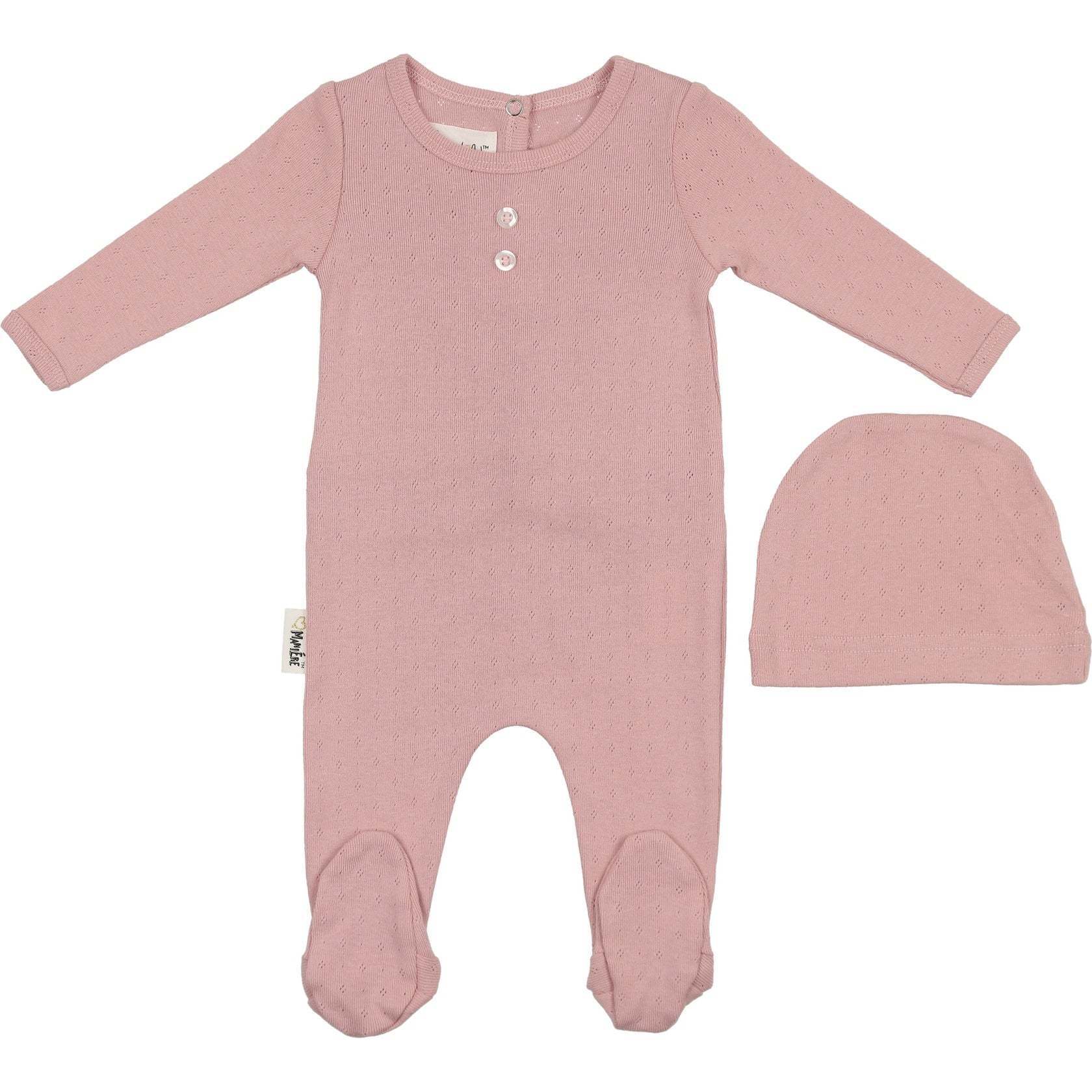 Simple Pointelle Footie, Mauve - Footie Pajamas - 1
