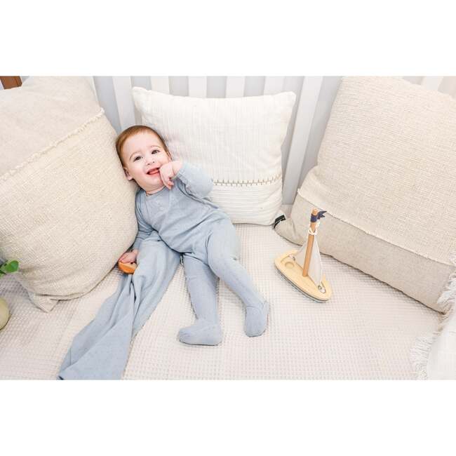 Simple Pointelle Footie and Beanie Set, Blue - Footie Pajamas - 2